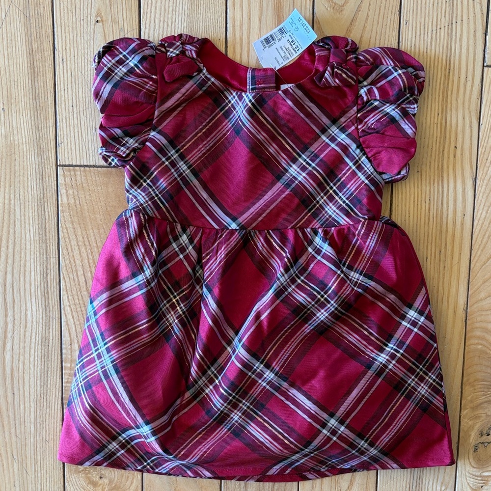 The Children's Place Burgundy Plaid Puff-Sleeve Dress